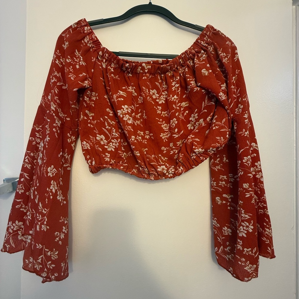 Floral Off-Shoulder Red Top